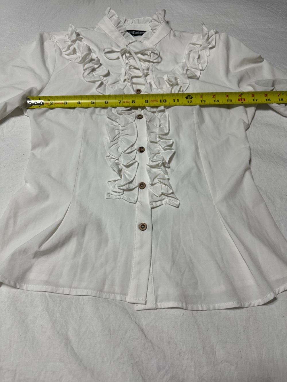 Lace-Trim Ruffled Button-Up Blouse in White - Picture 5 of 6